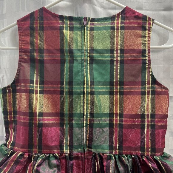 Bonnie Jean Girls Gold/Green/Red Metallic Plaid Dress Size 14 - Picture 10 of 13